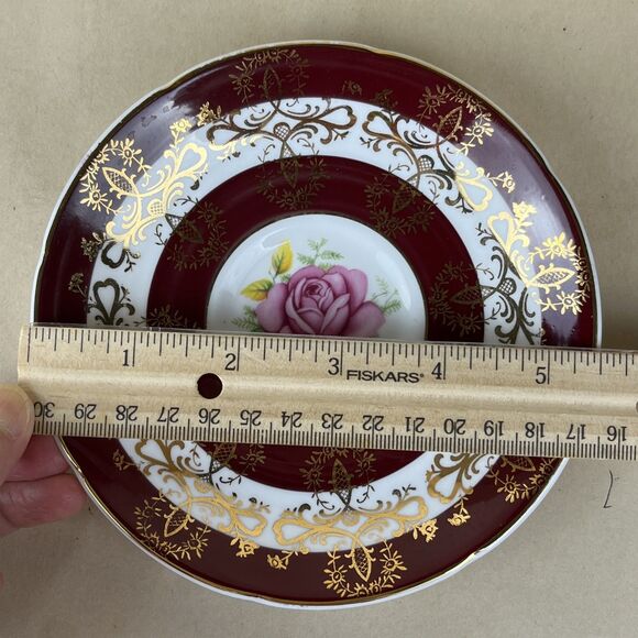VTG Royal Grafton Bone China Burgundy Gold Rose Teacup Saucer Plate Trio England - Picture 11 of 12
